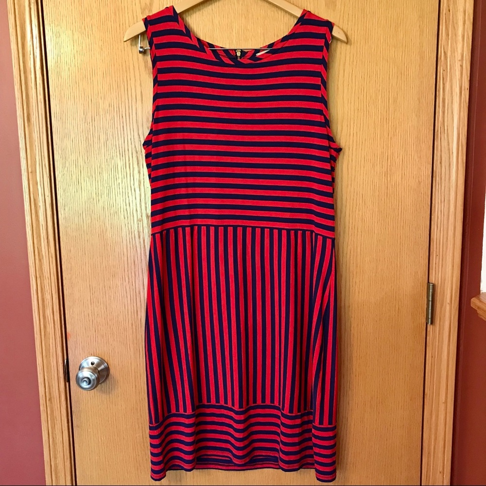 Cremieux red and navy striped sundress L